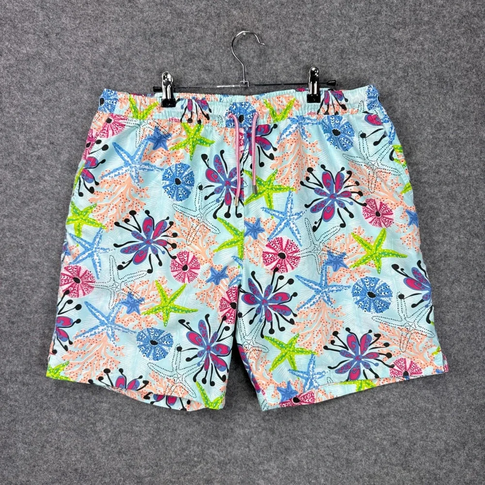 Peter Millar Swim Trunks XL Blue Starfish Coral Print Mesh Lined Board Shorts